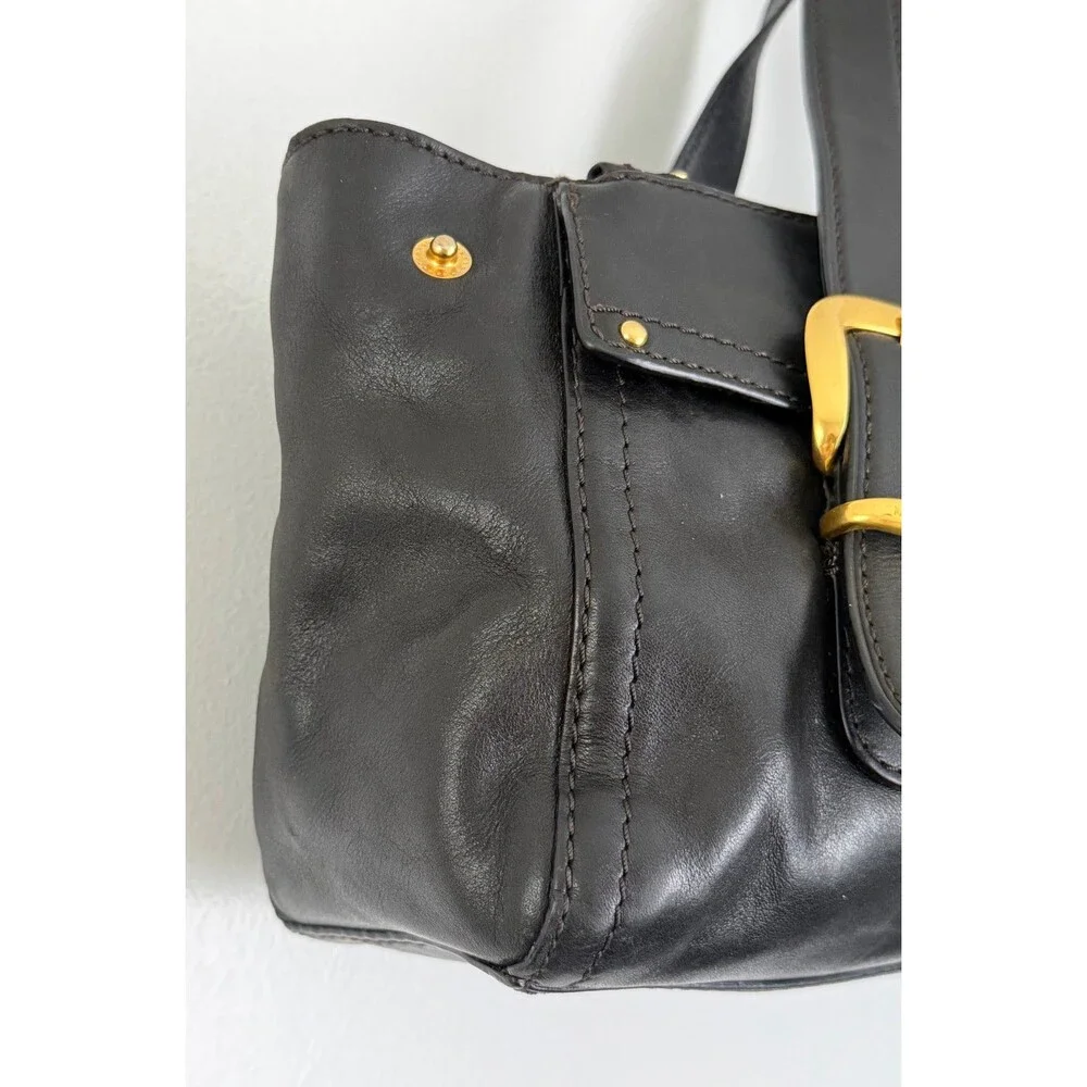 Vintage Michael Kors Black Leather Shoulder Bag with Gold Buckles